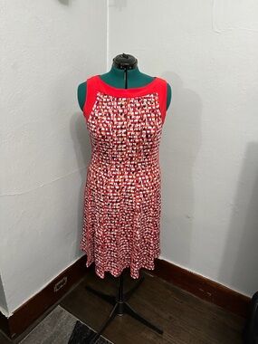 Sleeveless Red Patterned Fit & Flare Dress